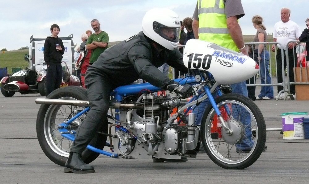 Justin Newell's blown Triumph. VMCC Sprint at RAF Wroughton 21-08-2011