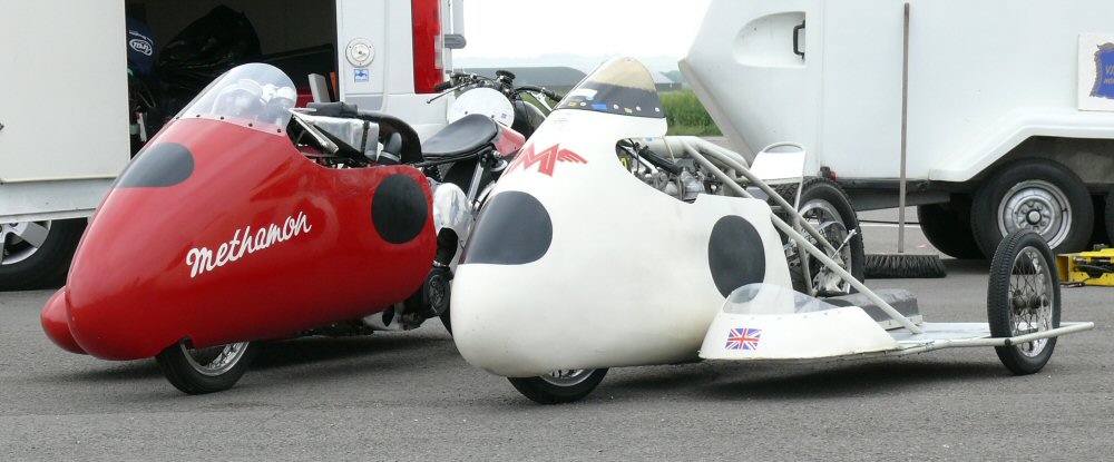 Booth Matchless 500cc alongside Methamom. VMCC Sprint at RAF Wroughton in August 2011